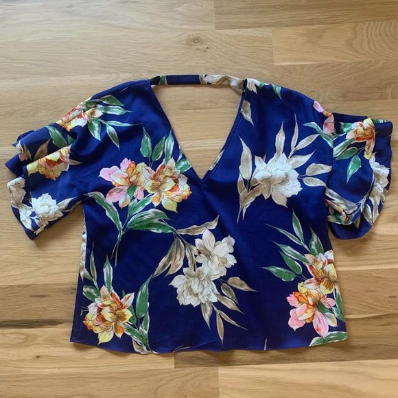 Zara Tops Zara Blue Floral Cropped Top Poshmark